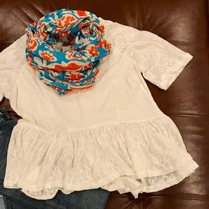 white lace accented peplum T-shirt